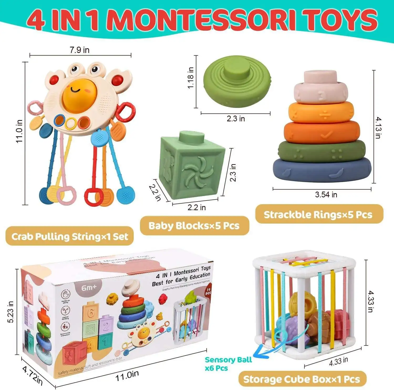 in Montessori Baby Toys Set for Toddlers Soft Easy to Clean
