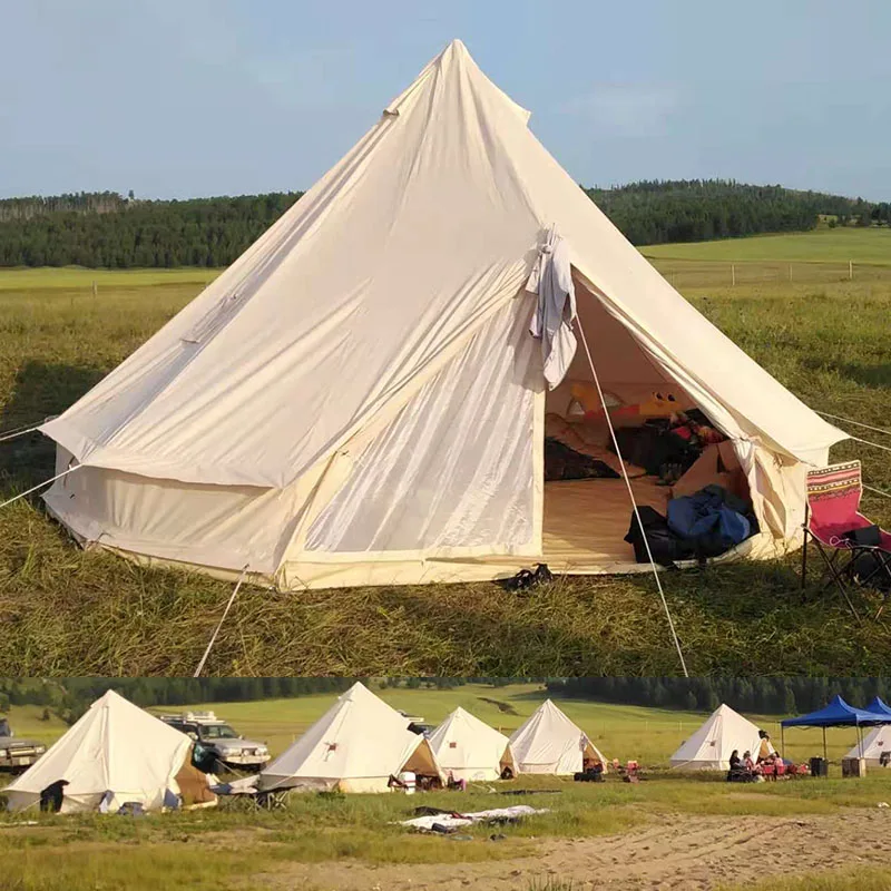 5m Waterproof Fireproof Cotton Canvas Bell Tent Teepee Yurt Bell Tent With Wood Stove Pipe Hole