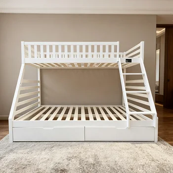Modern Simple White Girls Design Double Wooden Multifunctional Kids Bunk Bed for Children