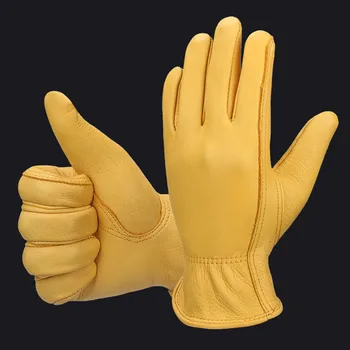 Custom Private Logo Motor Bike Riding Racing Driving Working Deerskin Yellow Genuine Leather Gloves Stylish For Women Men .