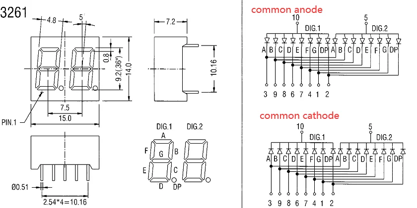 FND 0.36 Inch 2 Digit 7 Segment LED Display Red - Mini Led
