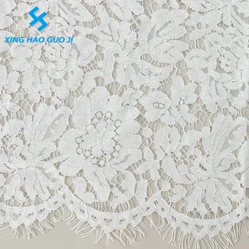 Classic French cotton lace hollow flower design eyelash lace fabric for wedding dress