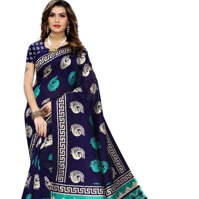 Peegli Saree Sari Décontracté Bollywood Sari Imprimé en Soie Khadi pour Femmes