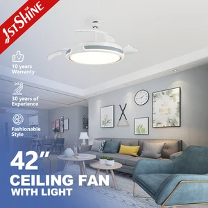 1stshine LED Ceiling Fan Folding PC clear Blades LED Lighting 42 Inches Retractable Ceiling Fan