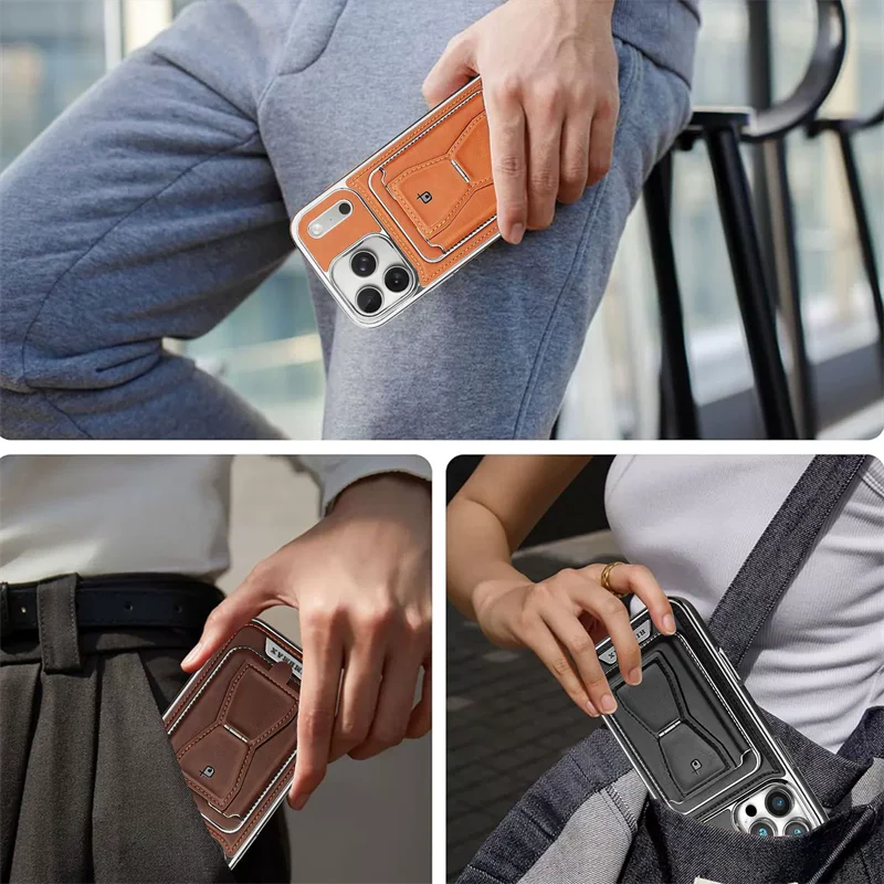 2 in 1 Detachable Wallet Phone Case With Magnetic Card Holder for Men Luxury PU Leather Cover for iPhone 17 Pro Max 16 15 Plus