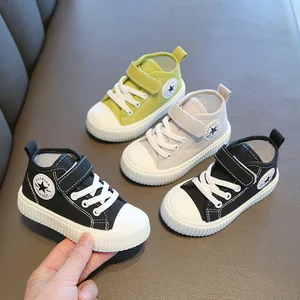 2026 Spring Autumn Children's High Top Canvas Sneakers Non-Slip Soft Sole Casual Shoes for Boys and Girls
