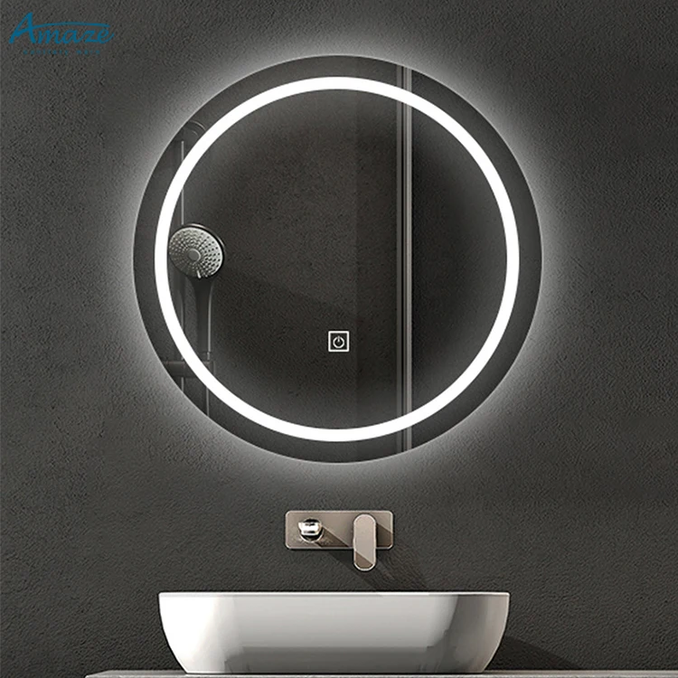 Modern bathroom anti fog round mirror intelligent led wall mount sensor touch defogger mirror smart details