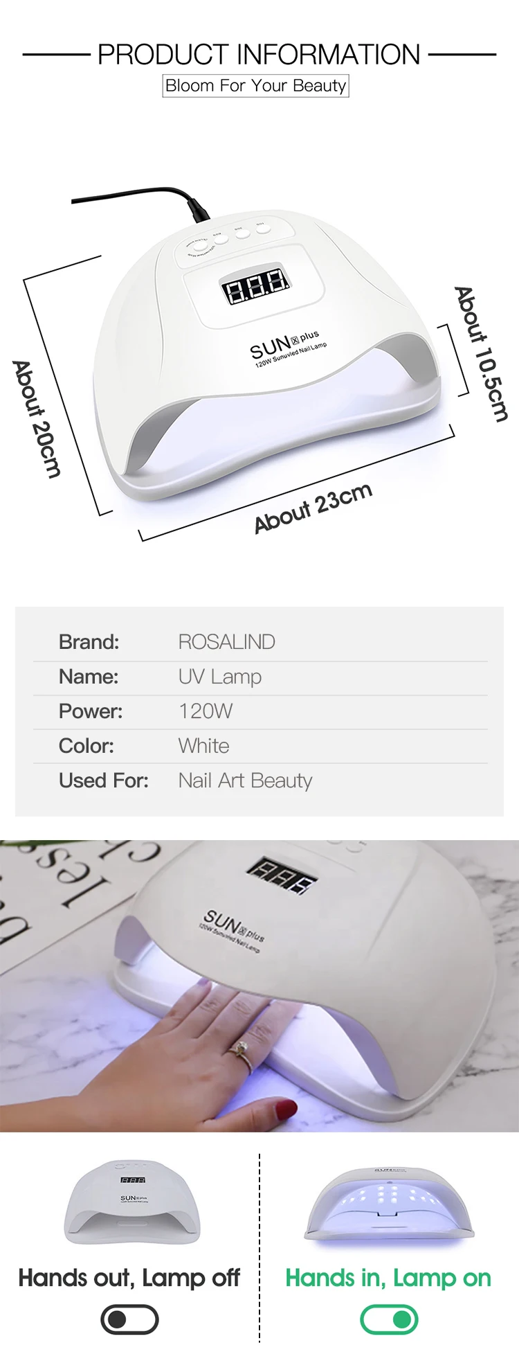 Rosalind Nail Products Supplies 120w High Power White Color Gel Polish