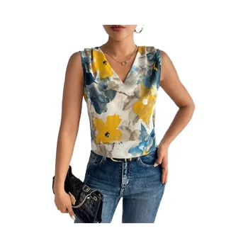 Europe and America Summer new style classy Woven floral pattern top