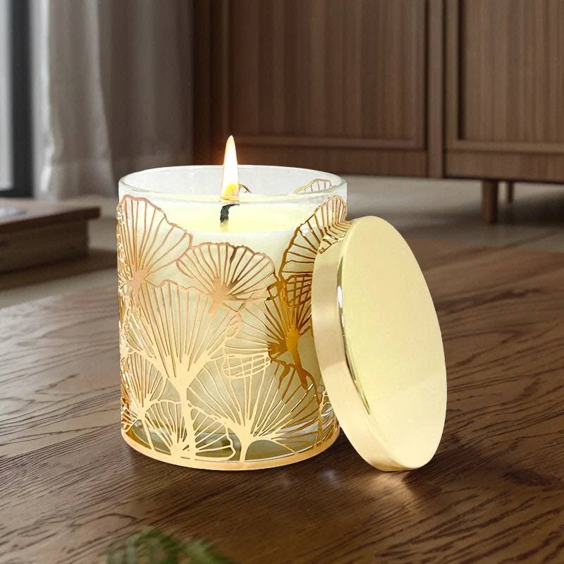 Factory Direct Sale Customized Logo Glass Candle Jars Luxury Hollow Metal Candle Sleeve Holders