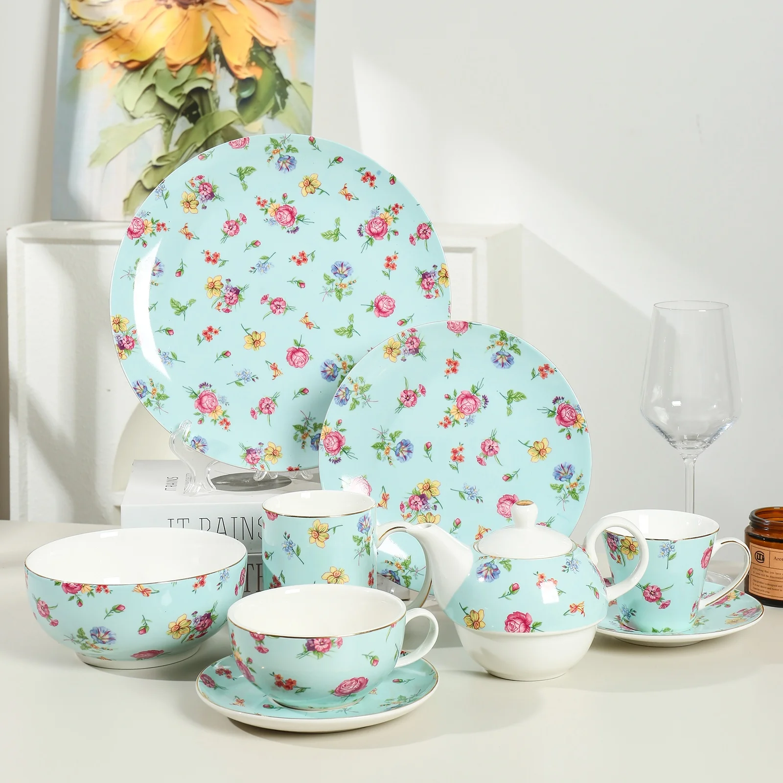 Wholesale Floral Dinner Dishes Plate Bowl Ceramic Tableware Popular Dinnerware Sets Porcelain Dinner Set for Home