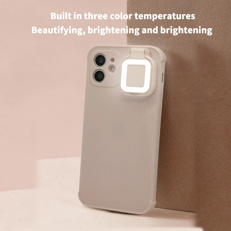 Selfie Make up Square Light Mobile Phone Shell for iPhone 12 Promax Phone Case with Ring Light
