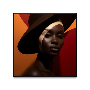 African  Woman Canvas Wall Art Black Gold Woman Wall Picture Black Girl  Portrait Painting Modern Home Living Room Decor Framed