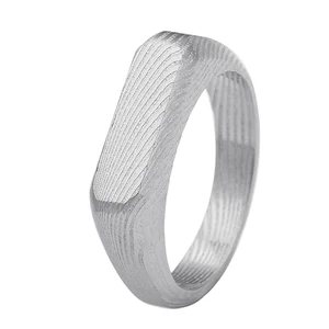 Rectangular Silver Wedding Band with Modern Handmade Design Fashion Jewelry Gift Men's Matte Damascus Steel Signet Ring