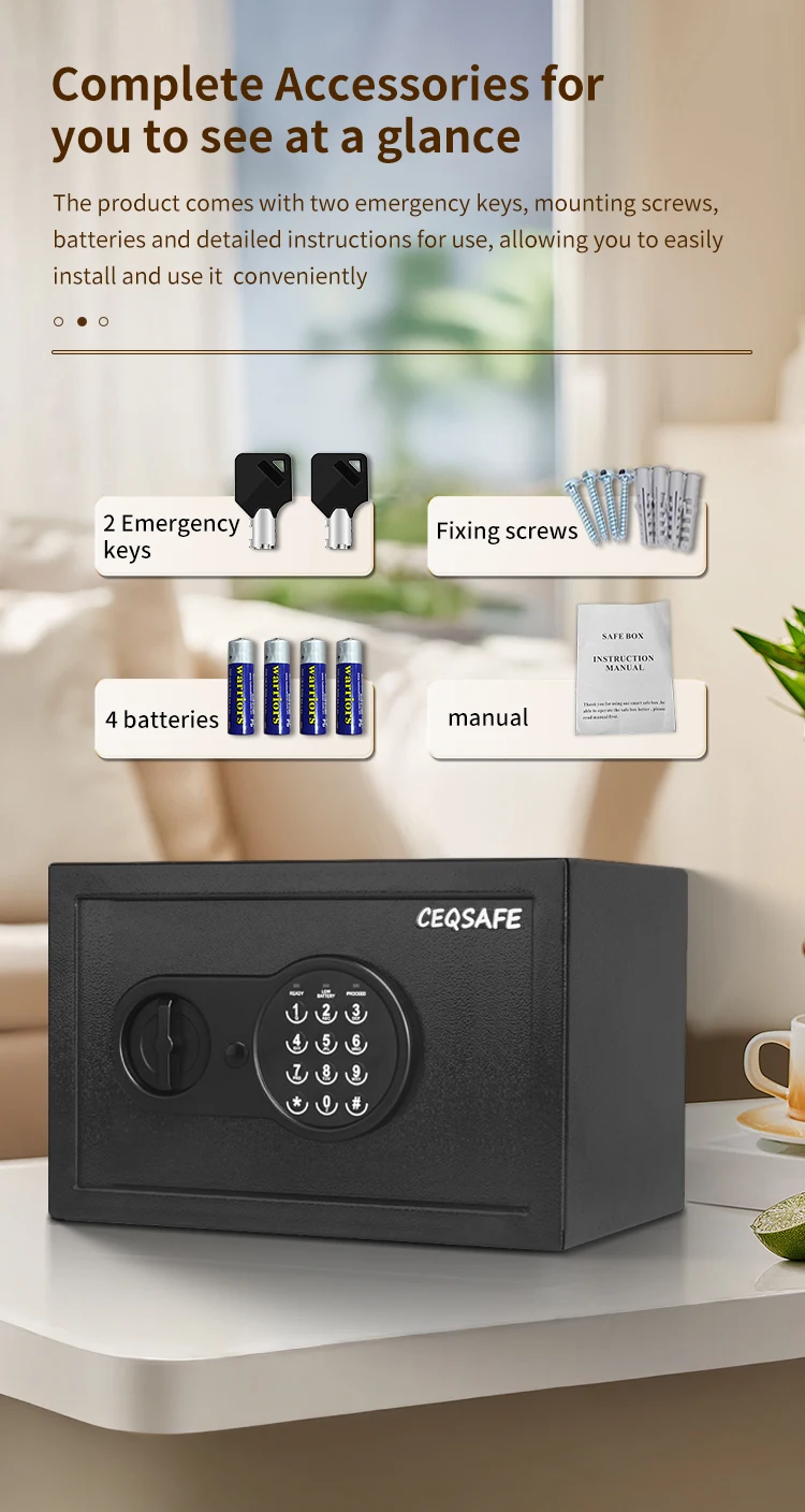 CEQSAFE  Digital Safe Box Steel Safes Money Bank Mini Household Password Key OEM Safety Security Box details