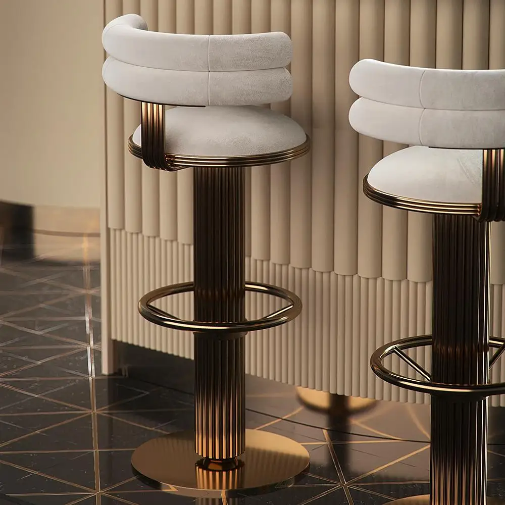 Upholstered Modern Golden Metal Fabric Swivel Bar Stool With Back - Buy