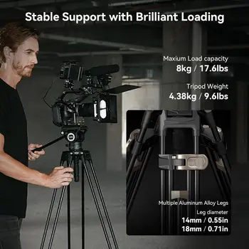 Small Rig One-Step Height Adjust AD-80 FreeBlazer Heavy-Duty Tripod System Video Tripod with Fluid Head 4163 detail image
