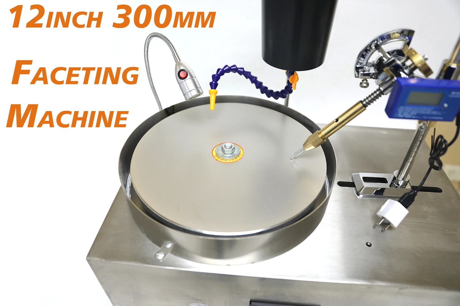 Lapidary Machine 12" 300mm Lapidary Rock Grinder Polisher With Lamp & Water Pump for Gem Jade Stone Gem Faceting Machine