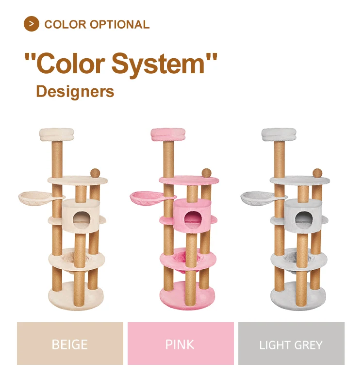 2023 Modern Luxury Pet Wooden Tree House Sisal Rope Scratch Posts Cat