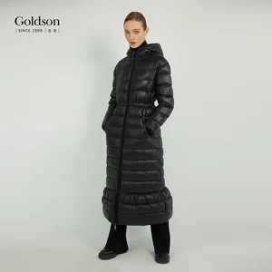 Winter Full Sleeve Ankle-length Falbala Hem Long Women's Down Coats With 90/10 Goose Down