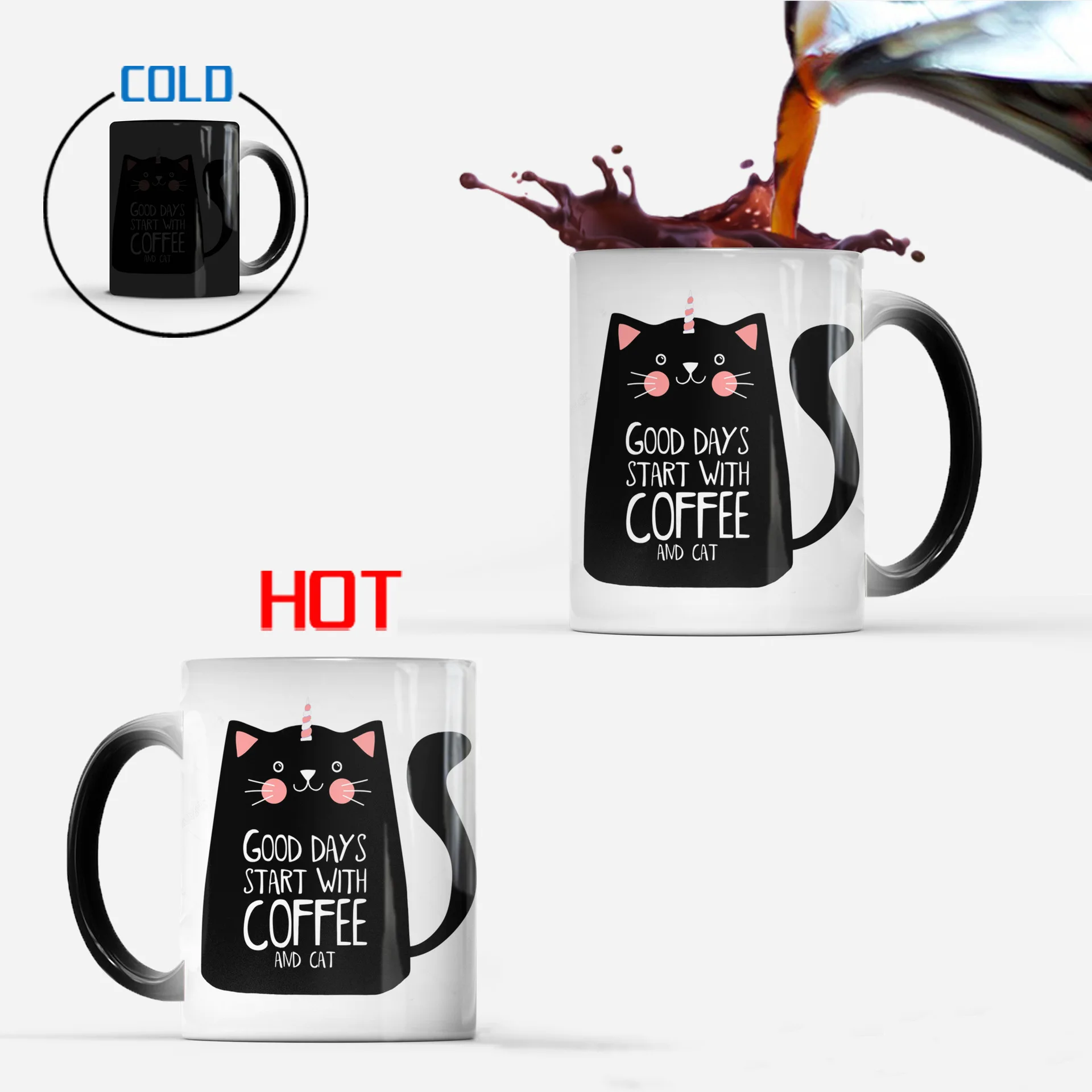 330ml Cute Cat Magic Mug Temperature Color Changing Chameleon Mugs Heat