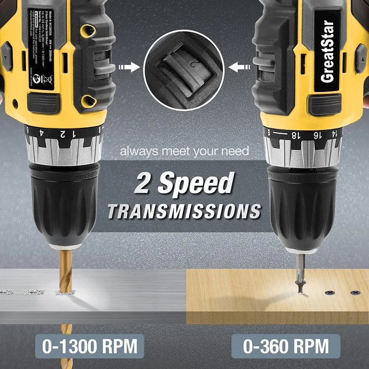 Greatstar 20V Аккумуляторная дрель шуруповерт Сверл с удвоенной скоростью беспроводной Наборы инструментов Combi Сверла Набор отверток с 16 шт. отвертка аксессуары