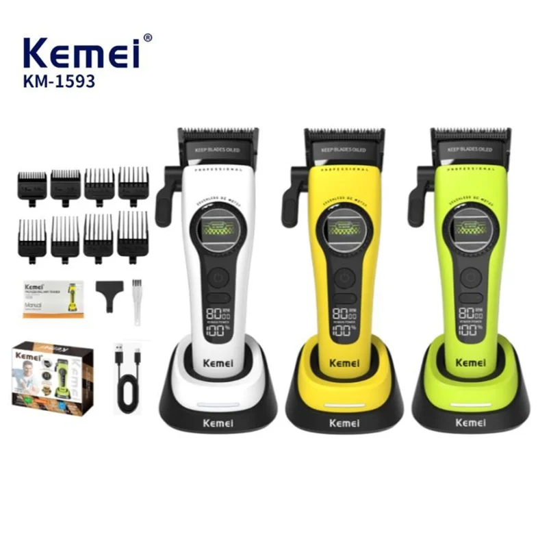 Kemei Km-1593 Hair Clipper - 5-Speed Motor & Ceramic DLC Blade