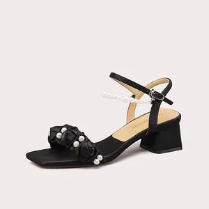 Women's Shoes Summer Ankle Strap Open Toe Pearls Style Women Chunky Heels Women's Sandals Shoes