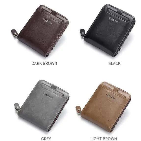 Оптовая продажа, маленькие кошельки из искусственной кожи, двустворчатые, с RFID-блокировкой, с несколькими отделениями для карт, мужские кошельки с застежкой-молнией