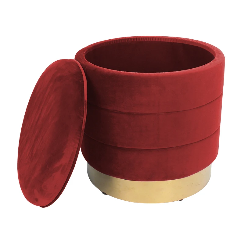 Factory Customized  Wholesale Design Stool Round Pouf Modern  Purple Velvet  Fabric Ottoman for Living Home Furniture