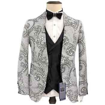 Business slim fit men set 3 piece set wedding formal suit jacquard fabric men set