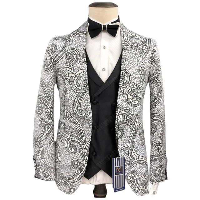 Business slim fit men set 3 piece set wedding formal suit jacquard fabric men set