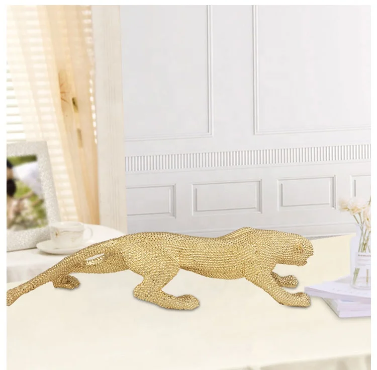 Custom Handmade Modern Abstract Gold Panther Resin Leopard Statue Decor Gifts Crafts Ornament