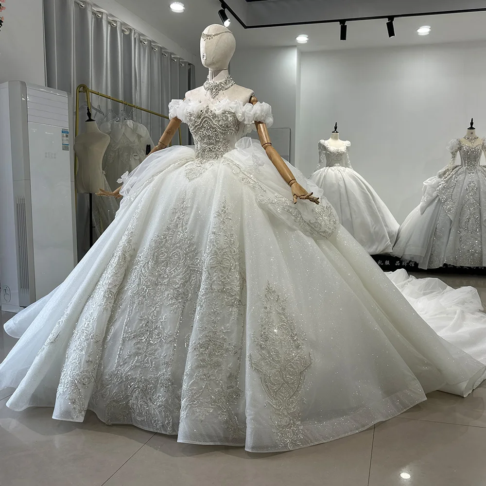 Jancember XS063 Modern off-Shoulder Wedding Dress Beaded Ball Gown