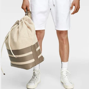 Custom Logo Canvas Bucket Drawstring Bagpack Mens University School Backpack Purse Bag for Men