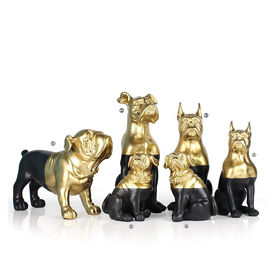 Wholesale resin gold and black bull dog statue  decor home  animal sculpture  custom bulldog sculpture