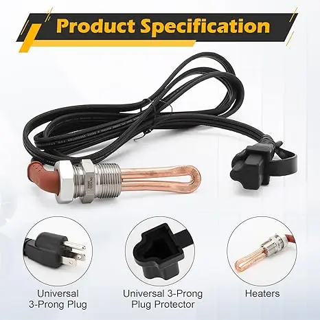 3500022 Engine Block Immersion Heater for Cu-mmins Die-sel Pa-ccar 5.9 6.7L Engine 3/4" NPT Thread 120 Volts 750 Watts