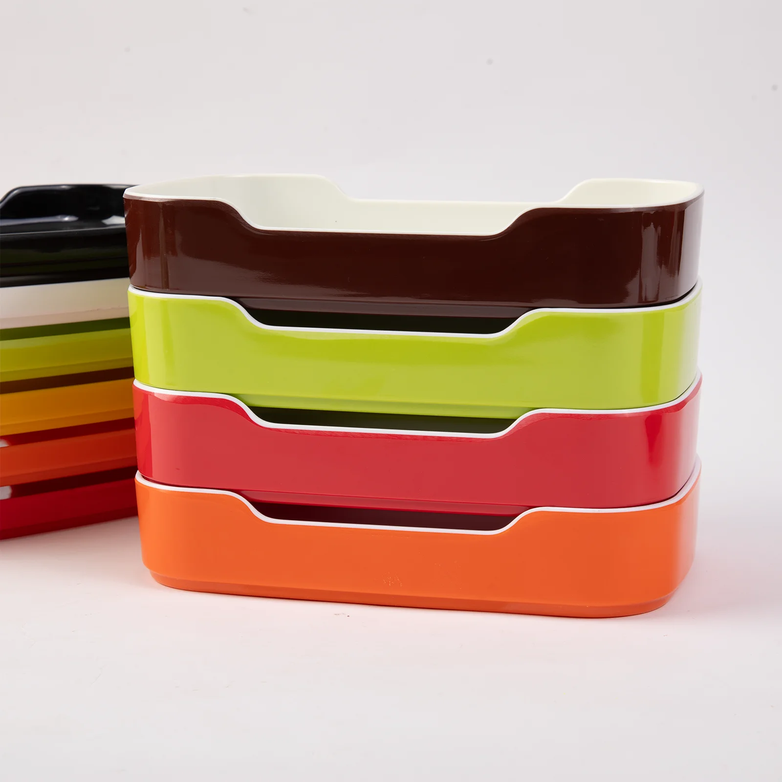 Reusable Rectangle Shabu Stackable Melamine Plates Buffet Dishes Restaurant Plastic Plate for Hot Pot