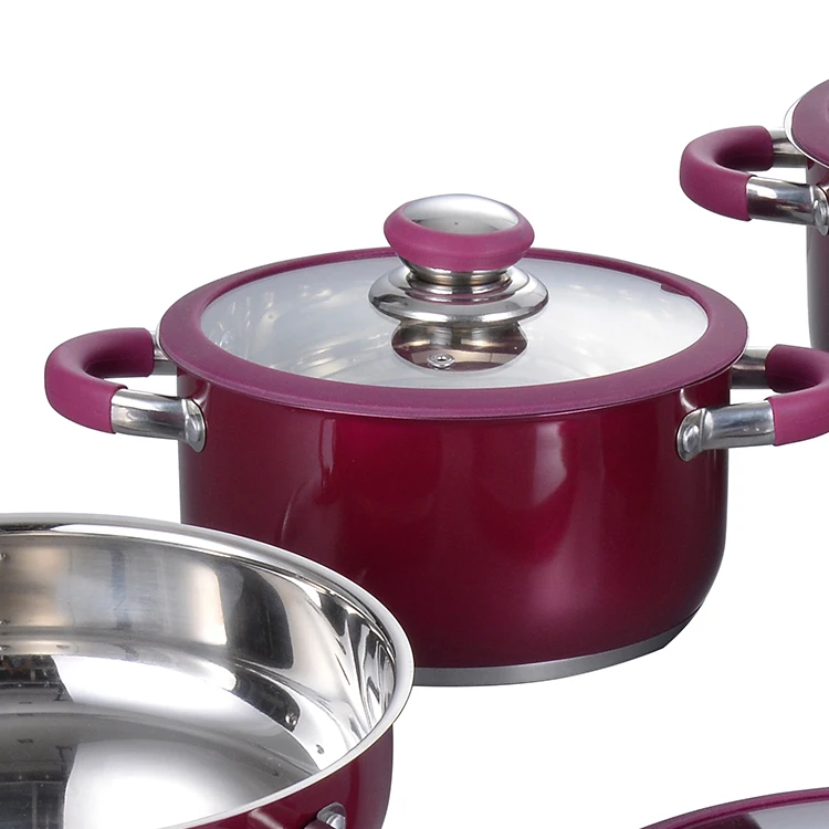 Popular 12Pcs Stainless Steel Cookware Set With Coloring Silicone Handle factory