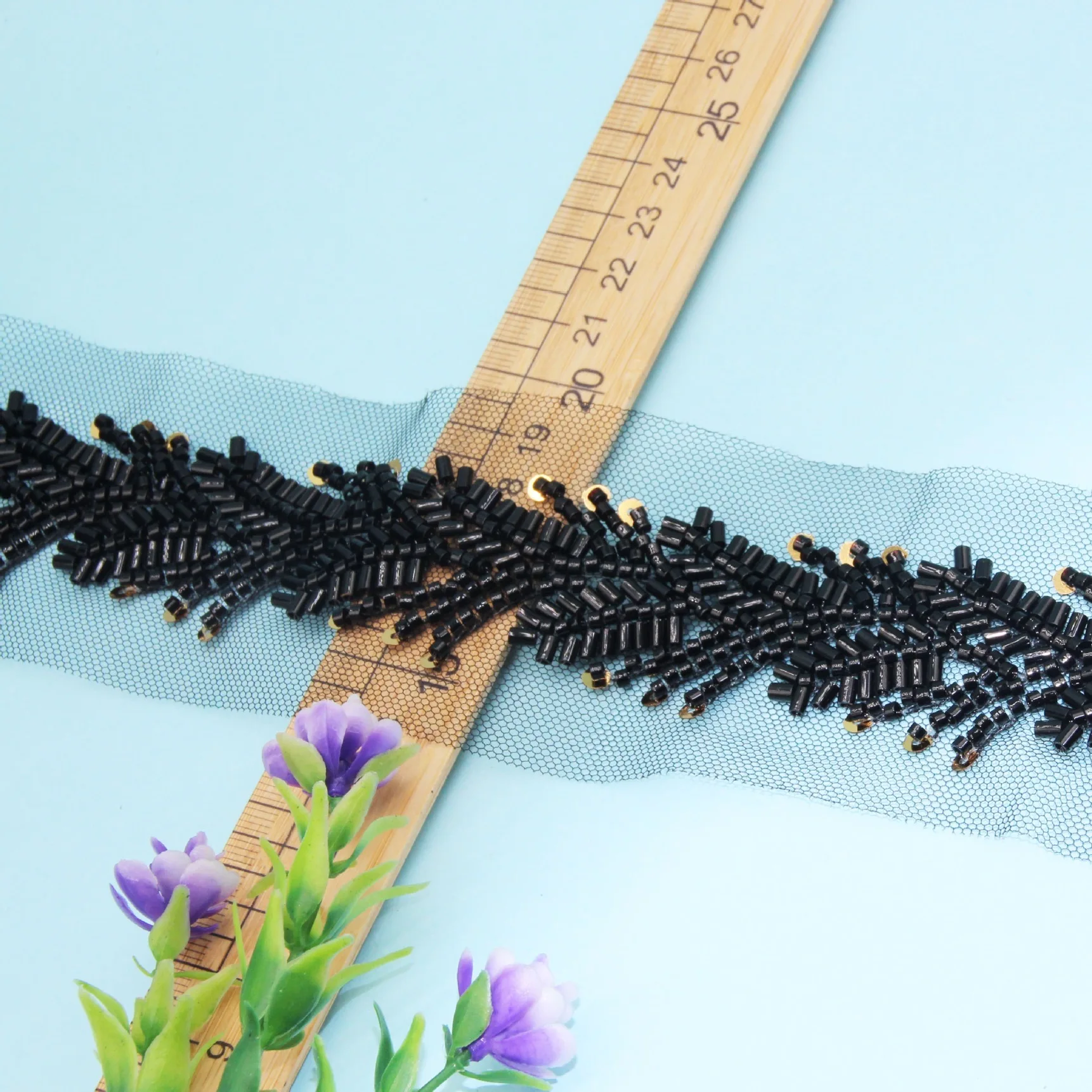 Exquisite Floral and Leaf Pattern Beaded Lace Trim Sequin and Seed Bead  Embroidery on Mesh for Wedding Bridal Dresses