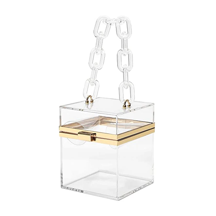Mini Acrylic Box Bag with Metal Chain