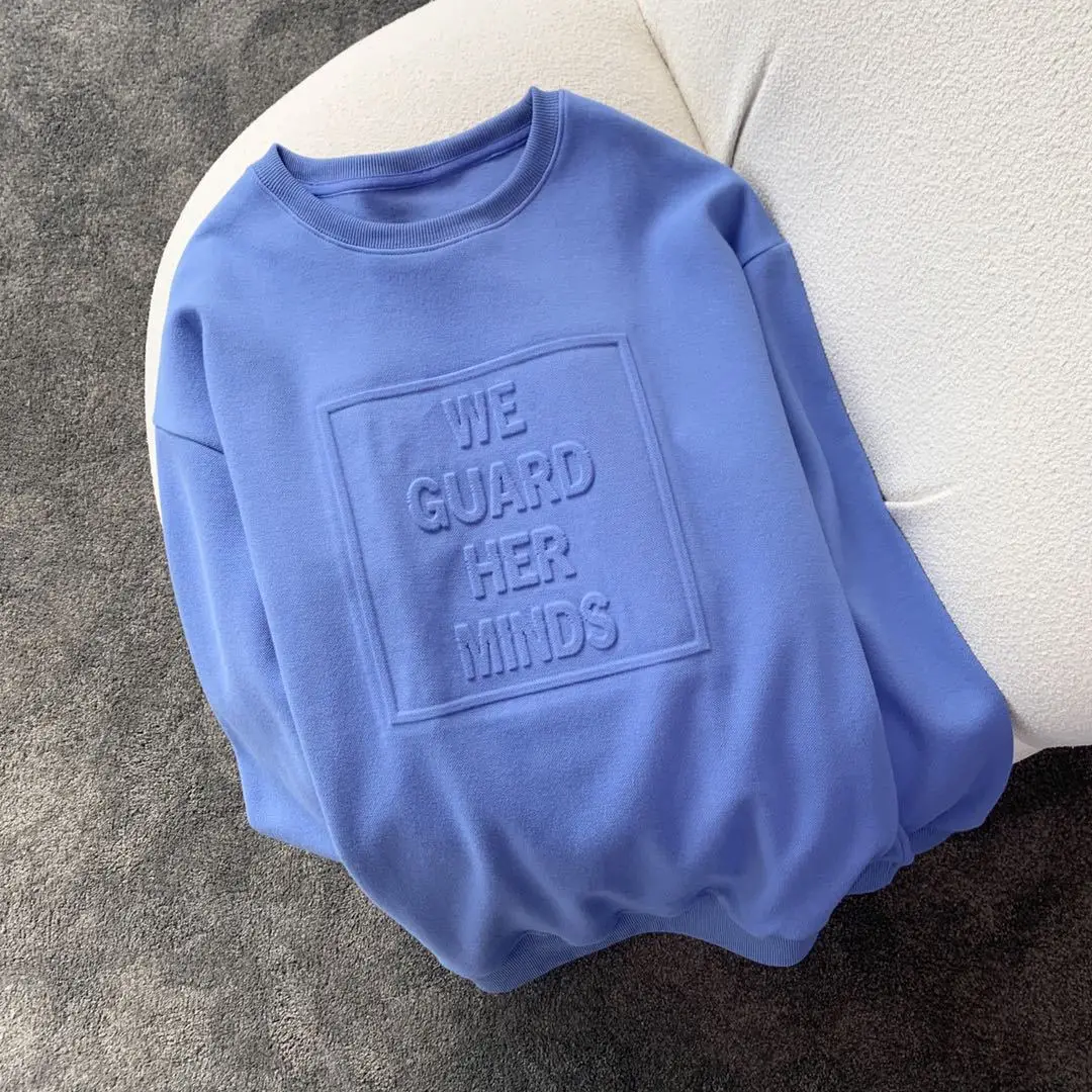 Custom 3d Embossing Logo Oversized Hoodies Women's Plain Embroidered