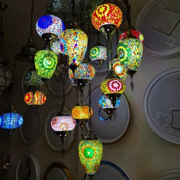 Turkish Moroccan Style Hotel Mosaic Glass Lamps Decorative Antique Chandelier