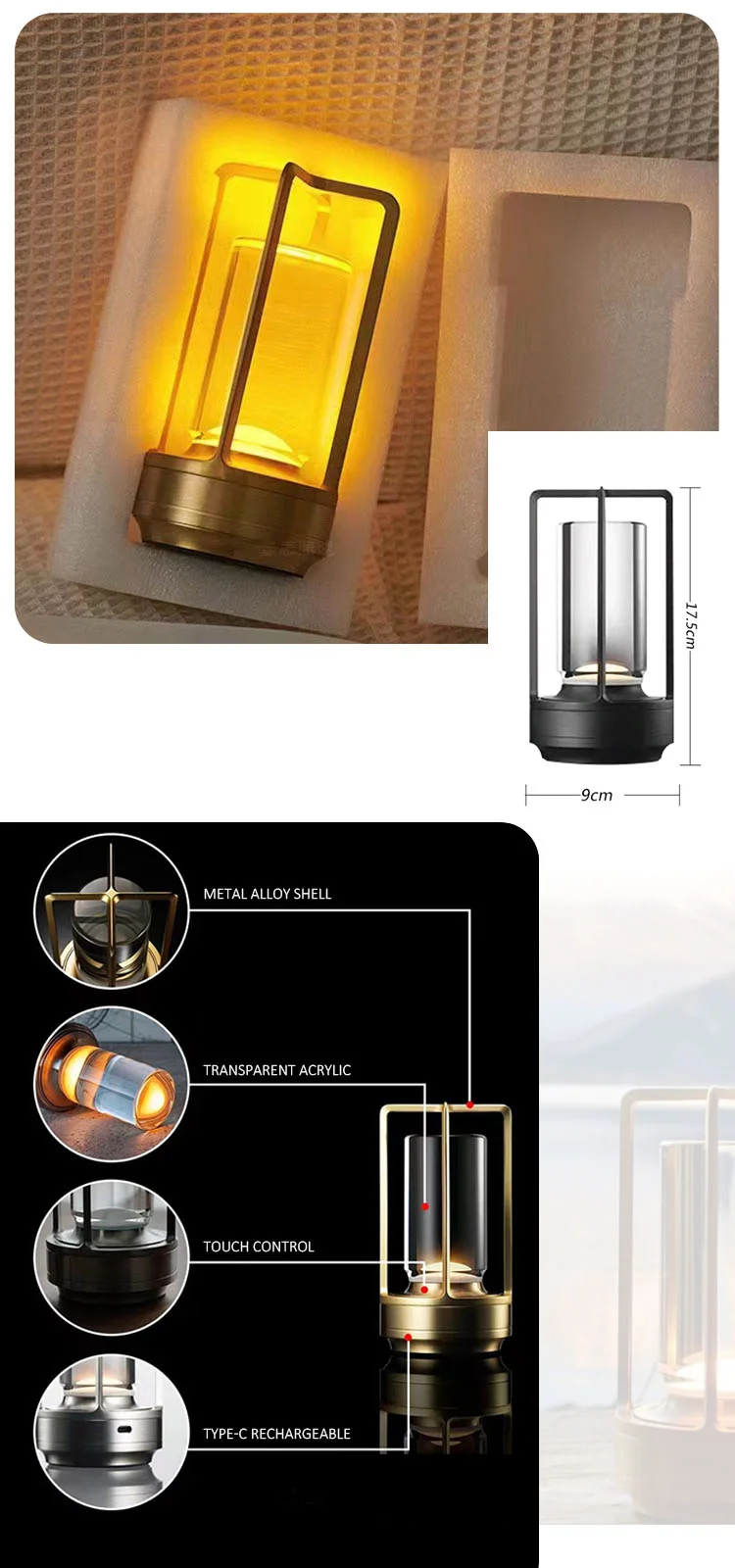 Portable and rechargeable Lumisom Crystal Lamp with 18 hours of cordless illumination