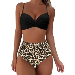 Wholesale Custom 2026 New Sexy Push up Bandeau Two Piece Bikini High Waist Swimsuit Women Front Twist Thong Swimwear