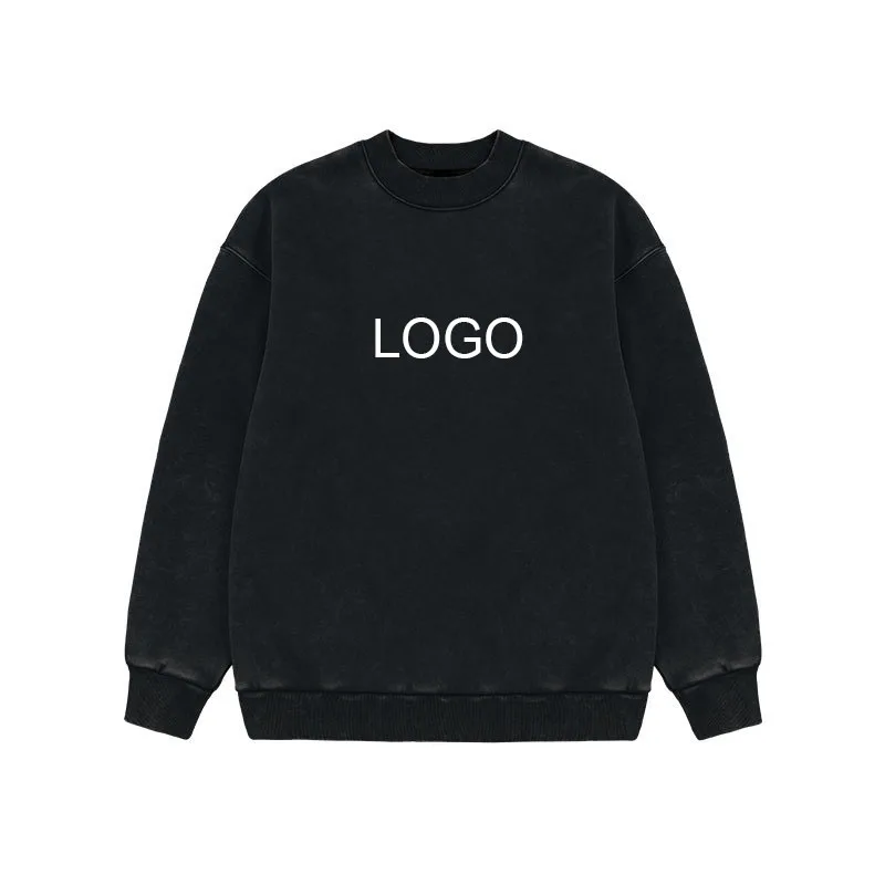 Blank Black Vintage Crew Neck Wholesale Custom logo Oversized Crewneck  Distressed Stone Acid Wash Sweatshirt for Printing