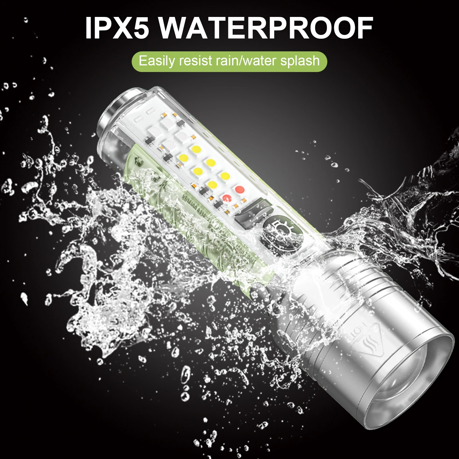 Mini LED Rechargeable Zoomable Flashlight High Power Waterproof Magnetic Torch with Clip for Outdoor Camping Fishing IP65 Rated