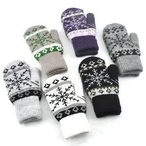 Custom Durable Women's Winter Knitted Gloves Adults Snowflake Pattern Jacquard Design Christmas Gift Knitting Yarn Girls Gloves