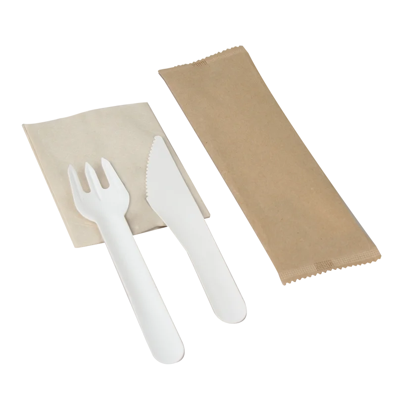Individual Paper Package Utensils Cutlery Set White Bamboo Spoon Fork Knife Biodegradable Custom Printed Logo for Restaurant factory