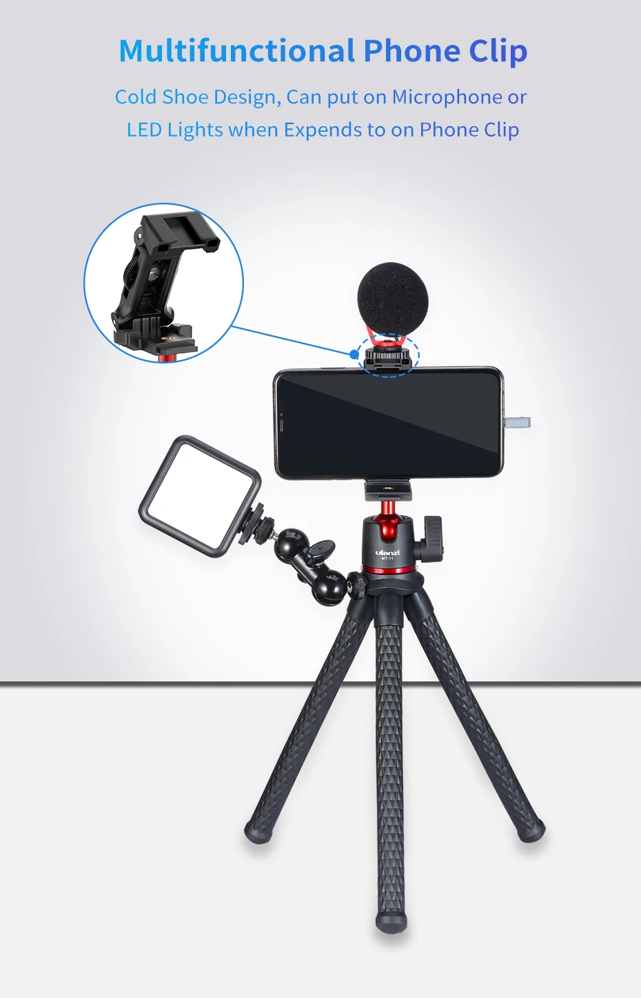New Upgraded ULANZI MT-11 Multi-functional Octopus Tripod for Camera,  Portable Plastic Mini Phone Tripod